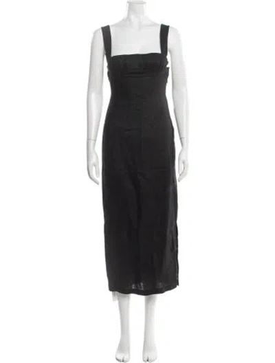 Pre-owned Sir Linen Midi Length Dress In Black