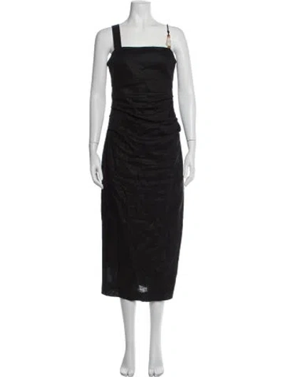 Pre-owned Sir Linen Midi Length Dress In Black
