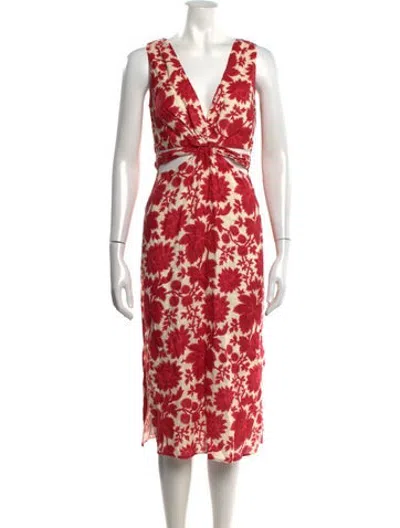 Pre-owned Sir Linen Midi Length Dress In Neutrals/red