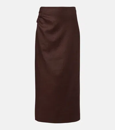 Sir Linen Midi Skirt In Brown
