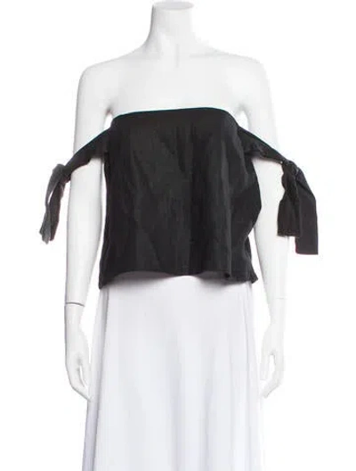 Pre-owned Sir Linen Off-the-shoulder Crop Top In Black