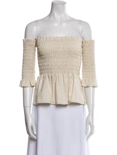 Pre-owned Sir Linen Off-the-shoulder Crop Top In Neutral