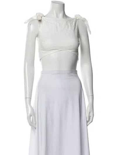 Pre-owned Sir Linen Off-the-shoulder Crop Top In White