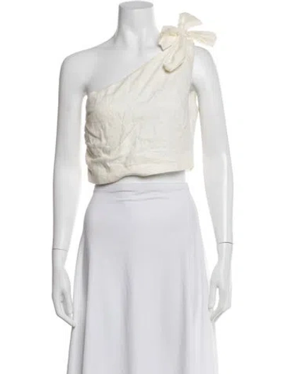 Pre-owned Sir Linen One-shoulder Crop Top In White
