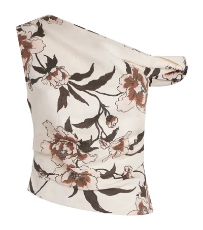 Sir . Linen One-shoulder Floral Top In Neutral