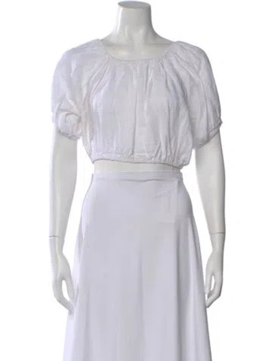 Pre-owned Sir Linen Scoop Neck Crop Top In White