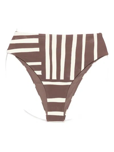 Sir Linocut Striped Bikini Bottom In Brown