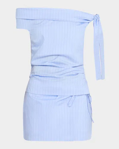 Sir Lori Pinstripe Off-the-shoulder Top In Sky Blue