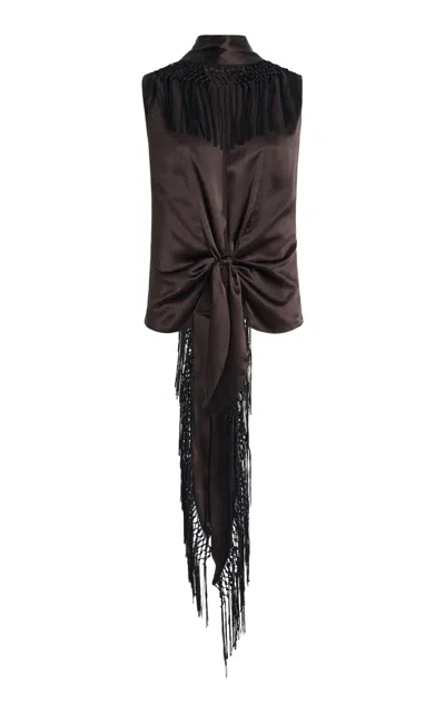 Sir . Lula Scarf-detailed Tasseled Silk Tie Top In Brown