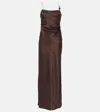Sir Lush Beaded Silk Satin Slip Dress In Brown