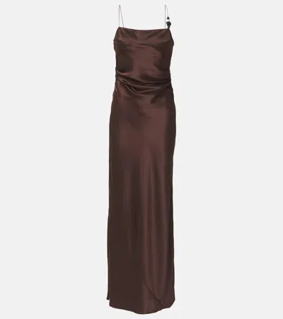 Sir Lush Beaded Silk Satin Slip Dress In Brown