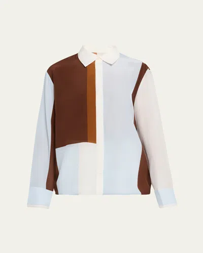 Sir Marais Button-front Silk Shirt In Multi