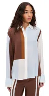 Sir Marais Button-front Silk Shirt In Brown