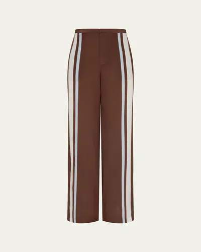 Sir Marais Striped Silk Straight-leg Pants In Brown