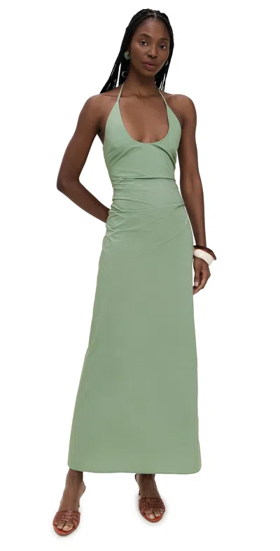 Sir Martina Gathered Cotton-poplin Halterneck Maxi Dress In Green