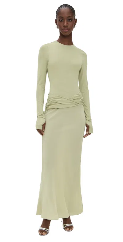 Sir Milesi Draped Stretch-jersey And Satin Gown In Green