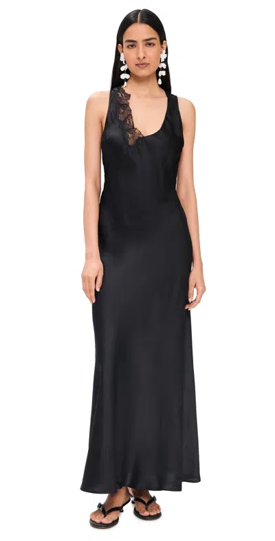 Sir Montparnasse Lace-trimmed Silk-satin Gown In Black