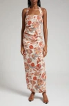Sir Noemi Floral Halter Neck Linen Maxi Dress In Desert Wildflower