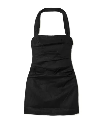 Sir Noemi Ruched Linen Halterneck Mini Dress In Black