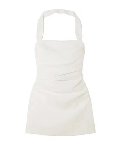 Sir Noemi Ruched Linen Halterneck Mini Dress In White