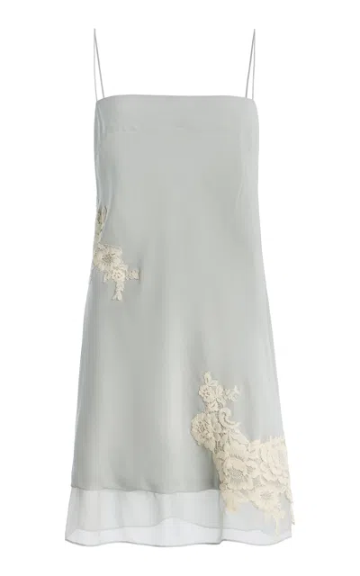 Sir Noria Lace-trimmed Silk Crepe De Chine Mini Dress In Blue