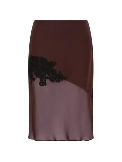 Sir Noria Lace-trimmed Silk Midi Skirt In Purple