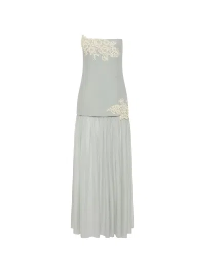 Sir Noria Lace-trimmed Silk Crepe De Chine Maxi Dress In Blue
