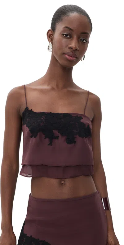 Sir Noria Silk Cropped Cami Dark Plum In Burgundy