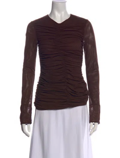 Pre-owned Sir Nylon V-neck Top In Brown