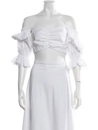 Pre-owned Sir Off-the-shoulder Three-quarter Sleeve Crop Top In White