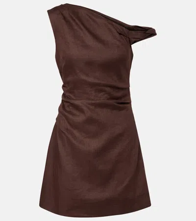 Sir One-shoulder Linen Minidress In Brown
