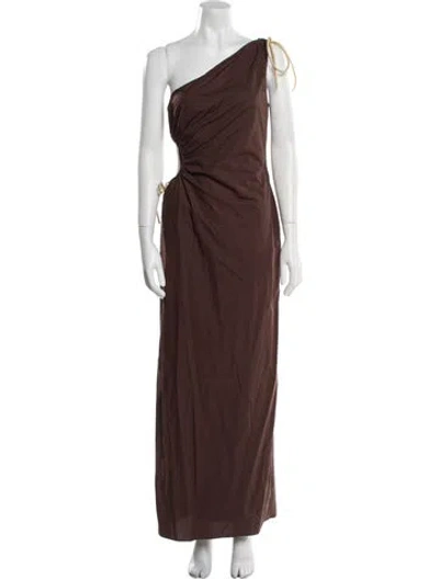 Pre-owned Sir One-shoulder Long Dress In Brown