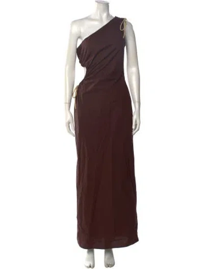 Pre-owned Sir One-shoulder Long Dress In Brown