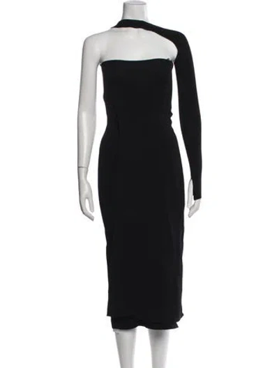 Pre-owned Sir One-shoulder Midi Length Dress In Black