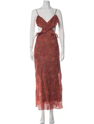 Pre-owned Sir Paisley Print Long Dress In Red