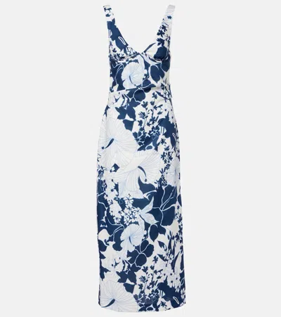 Sir Paradiso Floral Linen Maxi Dress In Blue