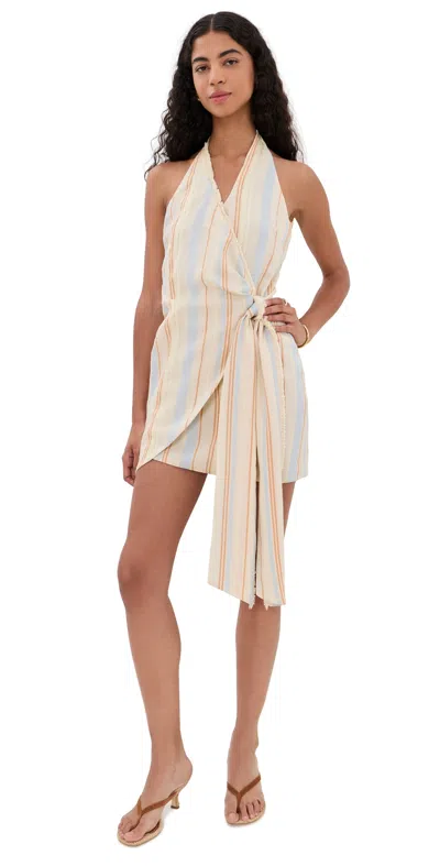 Sir Pernille Wrap Halter Mini Dress Sommer Stripe In Multi