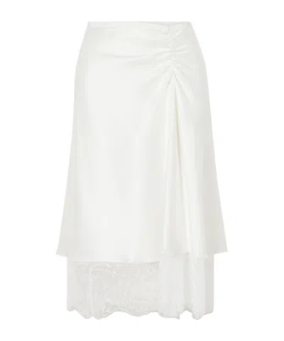 Sir Ingrid Layered Gathered Lace-trimmed Satin Midi Skirt In Neutral