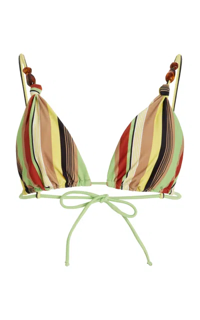 Sir Poolside Beaded Striped Bikinitop In Grün