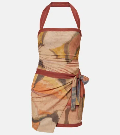 Sir Printed Halterneck Mesh Minidress In Multi