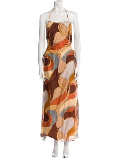 Pre-owned Sir Printed Long Dress In Brown