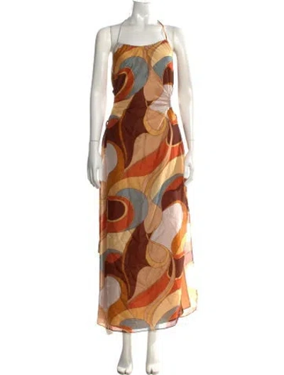 Pre-owned Sir Printed Long Dress In Brown