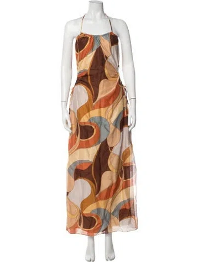 Pre-owned Sir Printed Long Dress In Brown