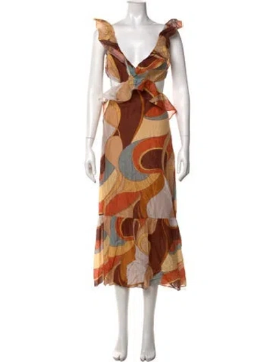 Pre-owned Sir Printed Long Dress In Neutrals