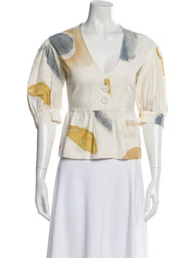 Pre-owned Sir Printed V-neck Blouse In White