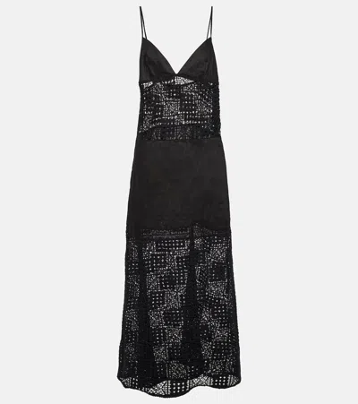 Sir Rayure Crochet Cotton Maxi Dress In Black