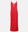 Sir Rayure Crochet Cotton Maxi Dress In Red