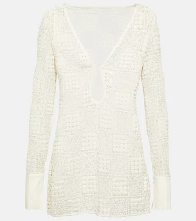 Sir Rayure Crochet Cotton Minidress In Ivory