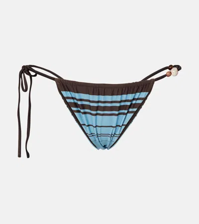 Sir Rioja Beaded Striped Bikini Bottoms In Blue