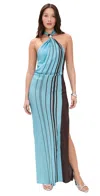 Sir Rioja Halter Scarf Silk Maxi Dress Pacha Mineral Stripe In Blue